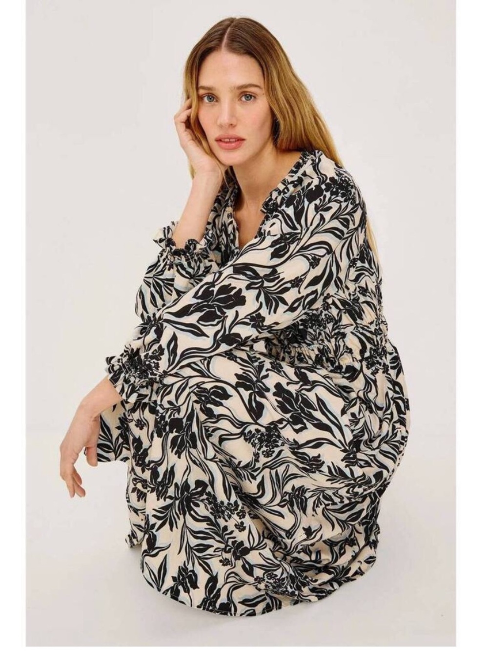 Rails Matia Blue Black White Floral V Neck Long Sleeve Boho Midi Maxi Dress M - Picture 4 of 16